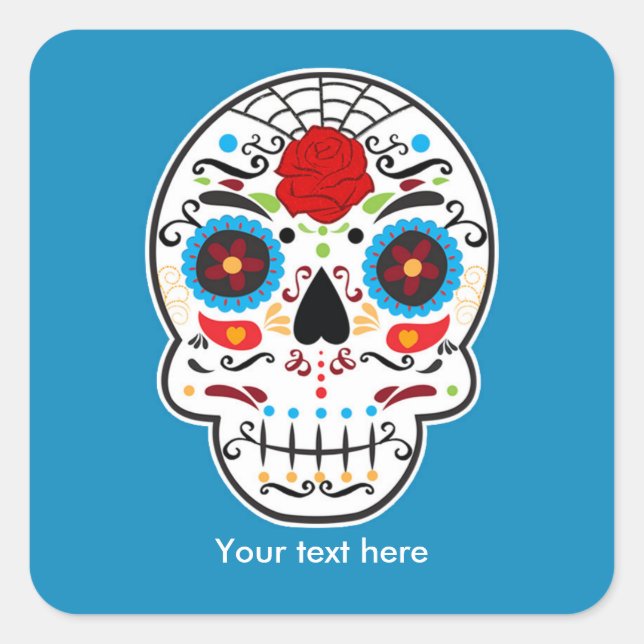 Sugar Skull Day of the Dead Blue Party Stickers (Front)