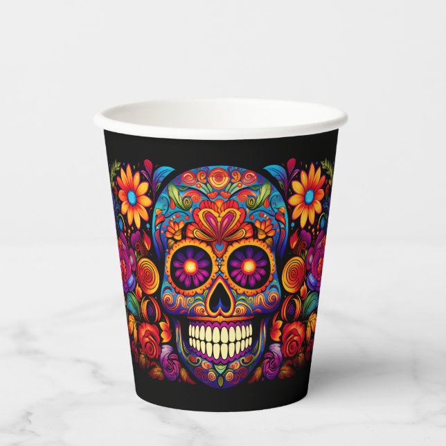 Sugar Skull Day of the Dead Colourful Paper Cup (Front)