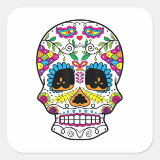 Sugar Skull Day Of The Dead Dia De Los Muertos Art Square Sticker