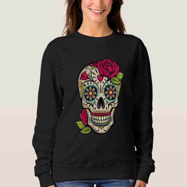 Sugar Skull Day Of The Dead Dia De Los Muertos Flo Sweatshirt (Front)