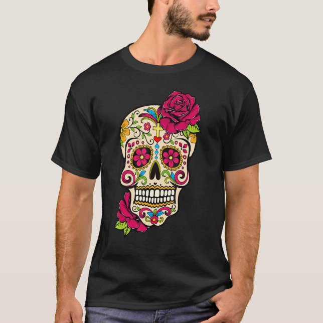 Sugar Skull Day Of The Dead Dia de Los Muertos Flo T-Shirt (Front)