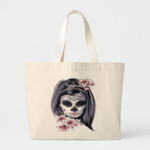 Sugar Skull Day of the Dead Día de Muertos Large Tote Bag