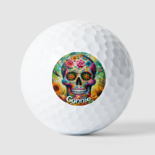 Sugar Skull Day of the Dead Floral Personalised Golf Balls