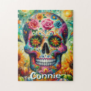 Sugar Skull Day of the Dead Floral Personalised Jigsaw Puzzle