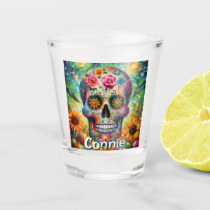 Sugar Skull Day of the Dead Floral Personalised Shot Glass