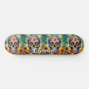 Sugar Skull Day of the Dead Floral Personalised Skateboard