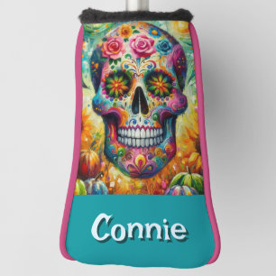 Sugar Skull Day of the Dead Floral Personalized Golf Head Cover
