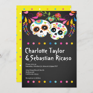 Sugar Skull Day of The Dead Fun Colourful Wedding Invitation