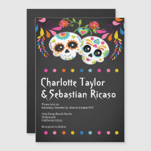 Sugar Skull Day of The Dead Fun Colourful Wedding Magnetic Invitation