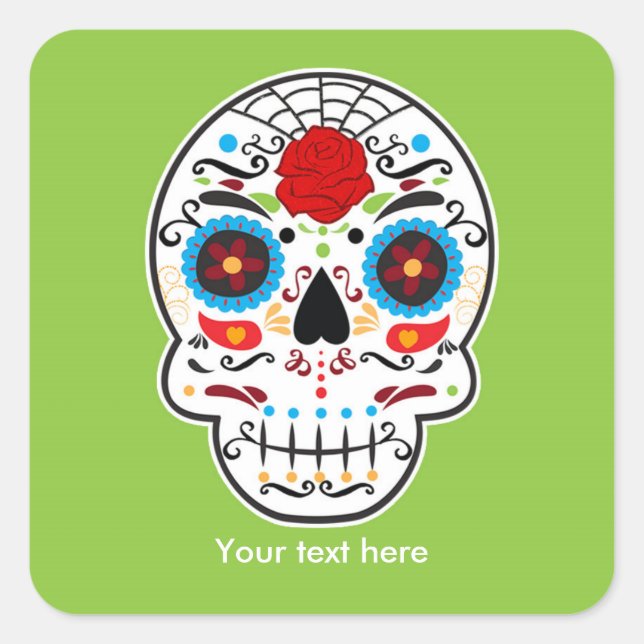 Sugar Skull Day of the Dead Green Party Stickers (Front)