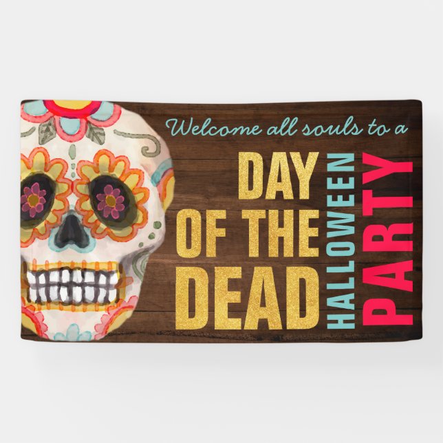 Sugar Skull Day of the Dead Halloween Party Banner (Horizontal)