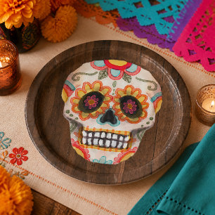 Sugar Skull Day of the Dead Halloween Party Paper Plate