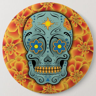 Sugar Skull - Day of the Dead (Marigold) 6 Cm Round Badge