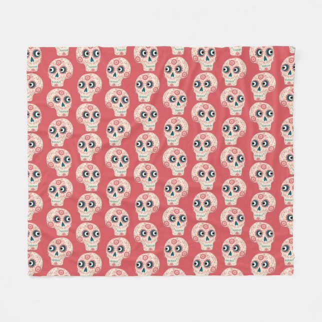 Sugar Skull Day of the Dead Orange Fleece Blanket (Front (Horizontal))