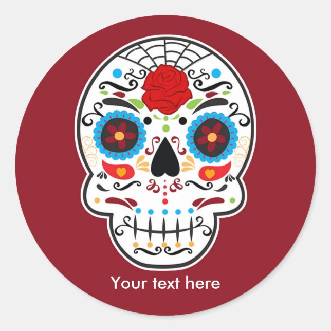 Sugar Skull Day of the Dead Party Stickers (Front)