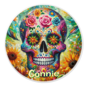 Sugar Skull Day of the Dead Personalised Ceramic Knob
