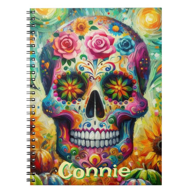 Sugar Skull Day of the Dead Personalised Notebook (Front)