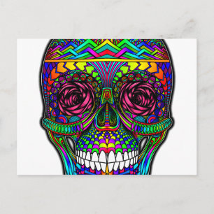 Sugar Skull Day of the Dead Rainbow Colourful Art Postcard