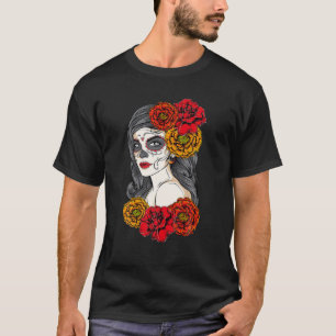 Sugar Skull Day Of The Dead Tattoo Colourful Flowe T-Shirt
