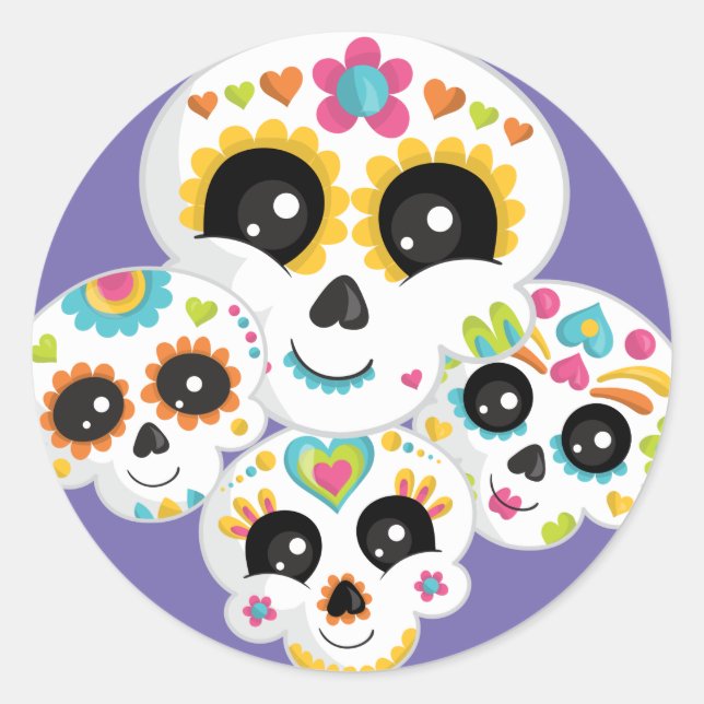 Sugar Skull Dia de La Muerte Halloween Birthday Cl Classic Round Sticker (Front)