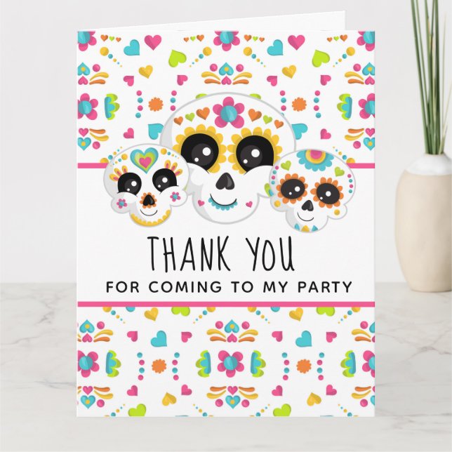 Sugar Skull Dia de La Muerte Halloween Birthday In Thank You Card (Front)