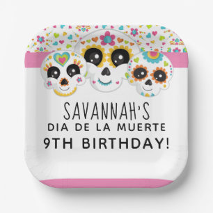 Sugar Skull Dia de La Muerte Halloween Birthday Pa Paper Plate