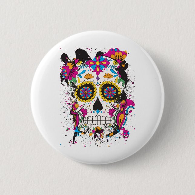 Sugar skull dia de los muertos 6 cm round badge (Front)