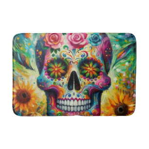 Sugar Skull Dia De Los Muertos Day of the Dead Bath Mat