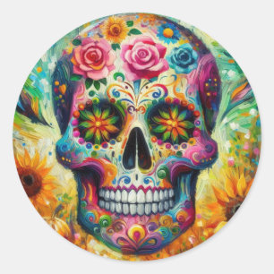 Sugar Skull Dia De Los Muertos Day of the Dead Classic Round Sticker