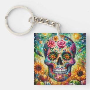 Sugar Skull Dia De Los Muertos Day of the Dead Key Ring