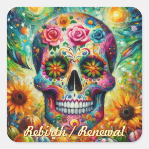Sugar Skull Dia De Los Muertos Day of the Dead Square Sticker