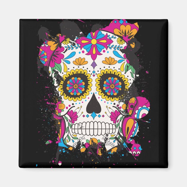 Sugar skull dia de los muertos magnet (Front)