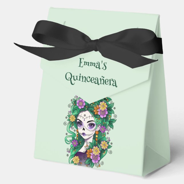 Sugar Skull Dia de Muertos Quinceañera Spanish  Favour Box (Front)
