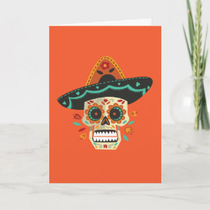 Sugar Skull Dia de Muertos with Hat Greeting Card