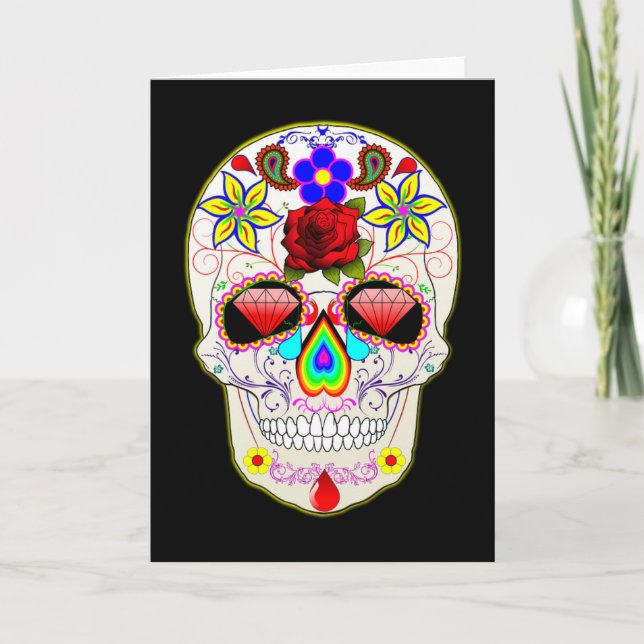 Sugar Skull Diamond Eyes Greeting Card (Front)