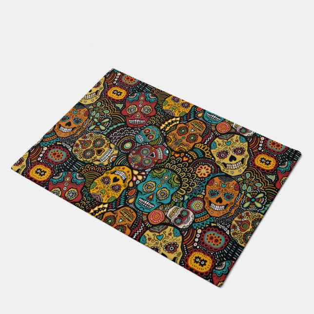 SUGAR SKULL Door Mat Halloween (Angled)