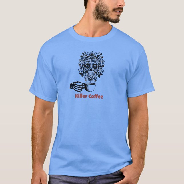Sugar Skull Drinking Coffee T-Shirt (Front)