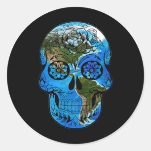 Sugar Skull Earth Day - Day Of The Dead Earth Classic Round Sticker