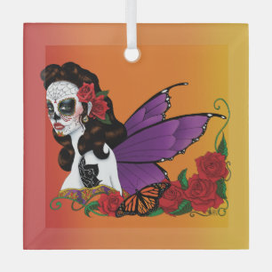 Sugar Skull Fairy Sunset Glass Tree Decoration