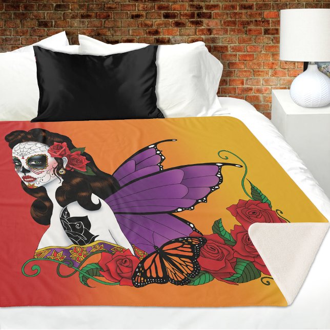 Sugar Skull Fairy Sunset Sherpa Blanket (Creator Uploaded)