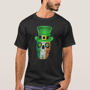 Sugar Skull Flag Leprechaun Shamrock Irish St T-Shirt