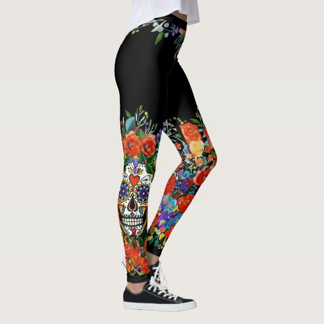 Sugar Skull Floral Leggings (Right)
