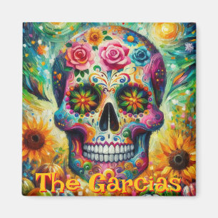 Sugar Skull Floral Roses Sunflower Personalised Magnet