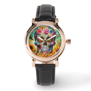 Sugar Skull Floral Roses Sunflower Personalised Watch