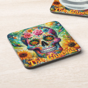 Sugar Skull Floral Roses Sunflower Personalized Coaster