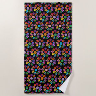 Sugar Skull Flower Beach Towel