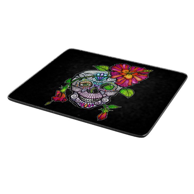 SUGAR SKULL & FLOWER CUTTING BOARD (Corner)