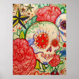 sugar skull flower day of the dead poster art