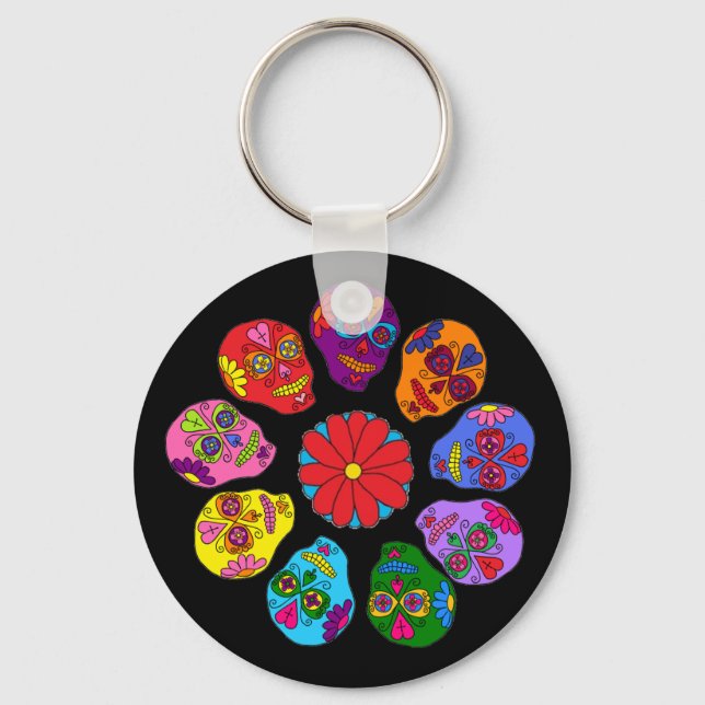 Sugar Skull Flower Key Ring (Front)