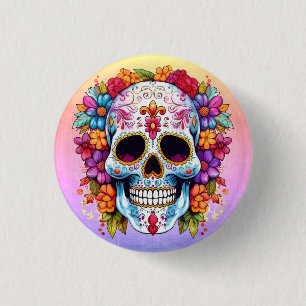 Sugar Skull & Flowers 3 Cm Round Badge